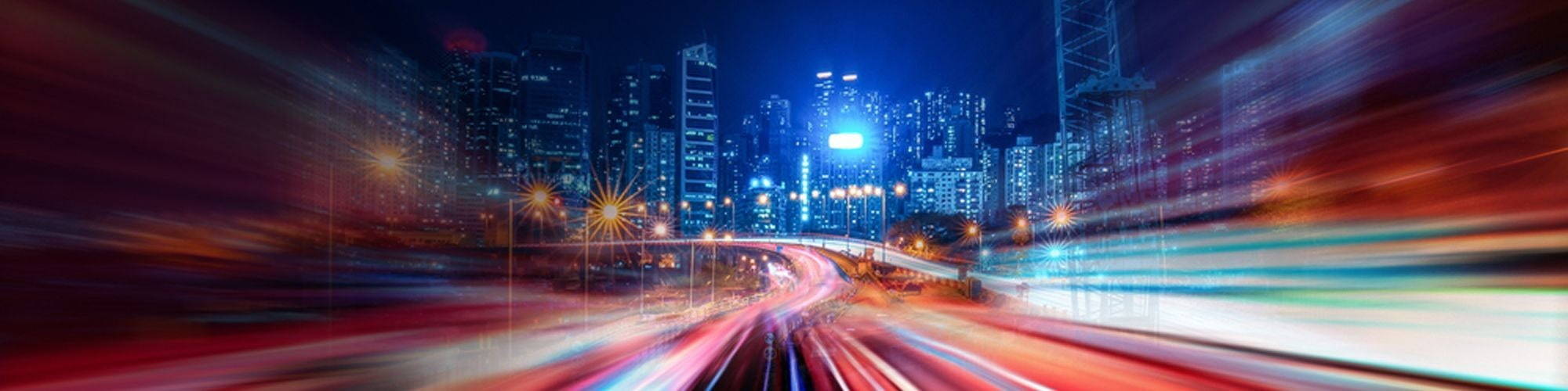 Highway with lights and city background